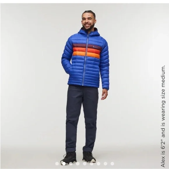 Cotopaxi Men’s XXL Fuego Hooded Down Puffer Jacket Blue Violet Stripes NWT - Picture 8 of 14